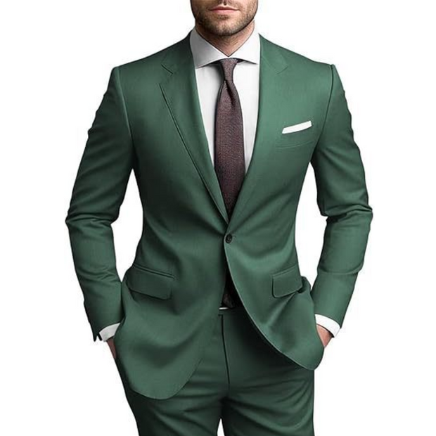 Stylowy Męski Slim Fit Dwuczęściowy Garnitur | Idealny dla Gościa Weselnego Men Set Warschau Fashion Zielony XS