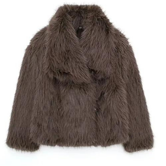 Damska kurtka zimowa z pluszowym futrem syntetycznym Women's Coat Warschau Fashion Brązowy XS