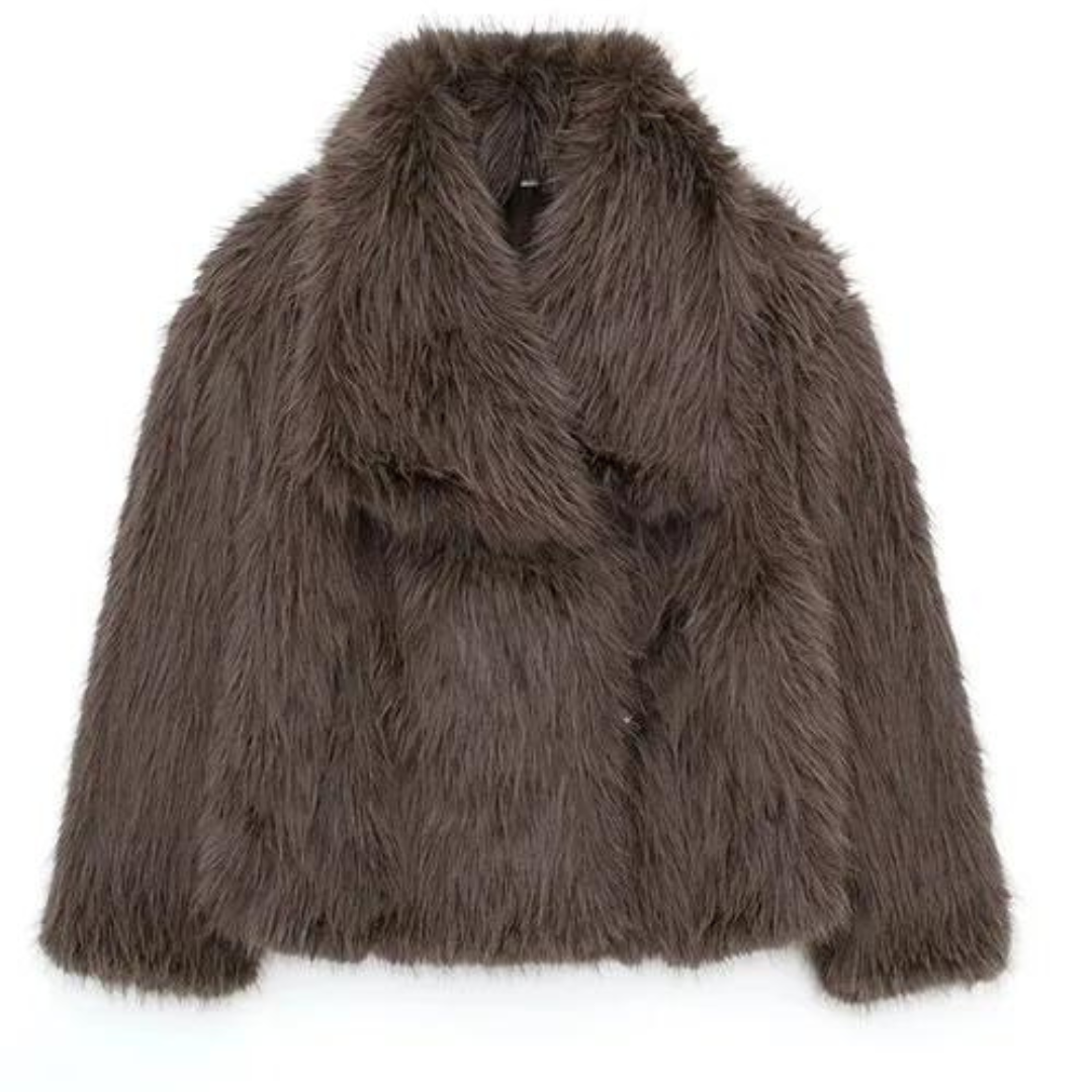Damska kurtka zimowa z pluszowym futrem syntetycznym Women's Coat Warschau Fashion Brązowy XS