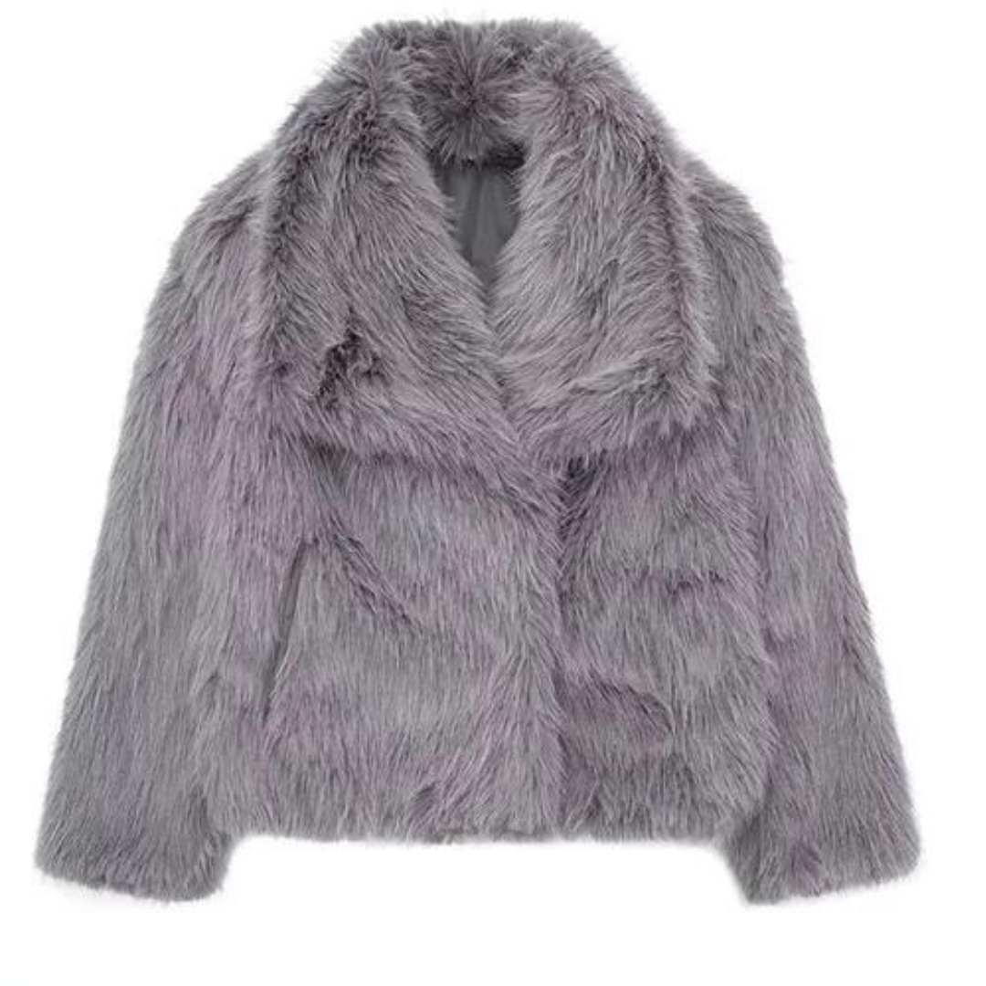 Damska kurtka zimowa z pluszowym futrem syntetycznym Women's Coat Warschau Fashion Szary XS