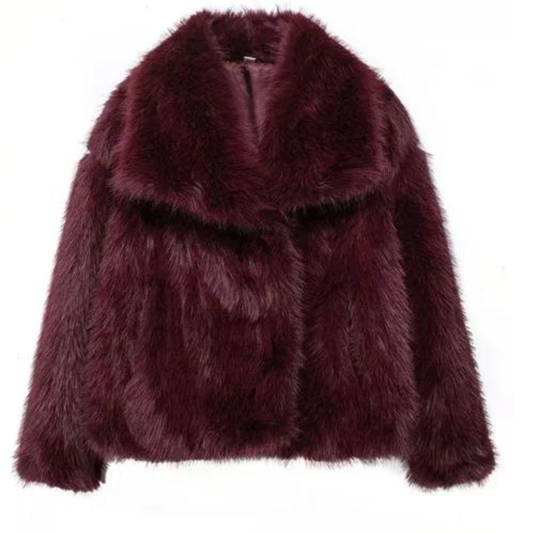 Damska kurtka zimowa z pluszowym futrem syntetycznym Women's Coat Warschau Fashion Bordowy XS