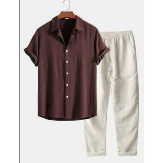 Letni Męski Zestaw Dwuczęściowy | Casual Men Set Warschau Fashion Brązowy S