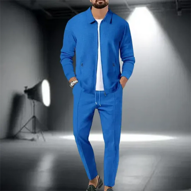 Gerrit | Męski zestaw: koszula z długim rękawem i spodnie | Dwuczęściowy Men Set Warschau Fashion Niebieski S