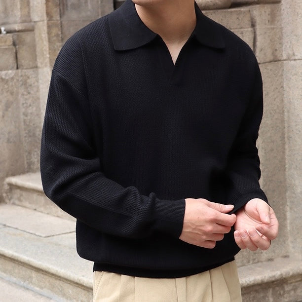 Sweter Polo z Dekoltem V Vannes Sweater Warschau Fashion Czarny S