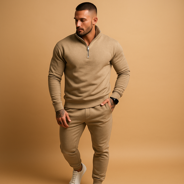 OLEV | Męski Zestaw - Sweter z Pół-Zipem i Dresowe Spodnie Heren Actieve Kleding Warschau Fashion Khaki S