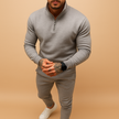 OLEV | Męski Zestaw - Sweter z Pół-Zipem i Dresowe Spodnie Heren Actieve Kleding Warschau Fashion Szary S