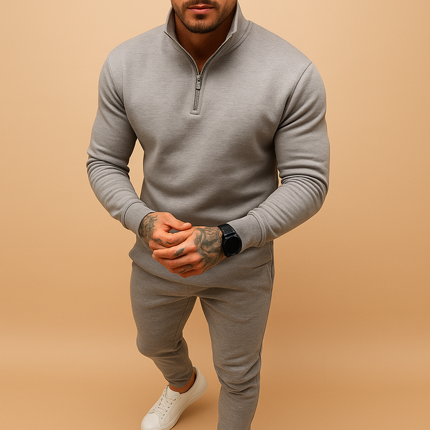 OLEV | Męski Zestaw - Sweter z Pół-Zipem i Dresowe Spodnie Heren Actieve Kleding Warschau Fashion Szary S