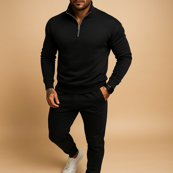 OLEV | Męski Zestaw - Sweter z Pół-Zipem i Dresowe Spodnie Heren Actieve Kleding Warschau Fashion Czarny S