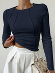 Claudia | Długi rękaw, prążkowana bluzka Sweater Warschau Fashion Granatowy XS