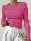 Claudia | Długi rękaw, prążkowana bluzka Sweater Warschau Fashion Różowy XS
