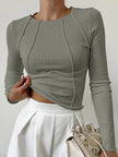 Claudia | Długi rękaw, prążkowana bluzka Sweater Warschau Fashion Zielony XS
