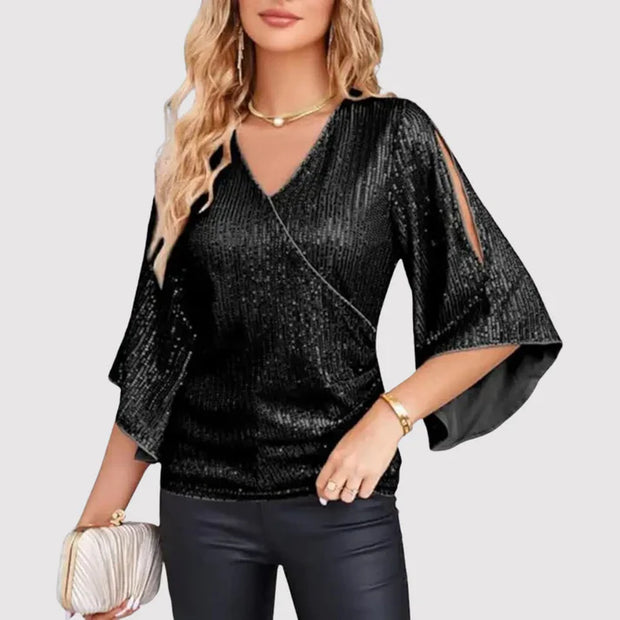 Vivian | Błyszczący Topik Warschau Fashion Czarny S
