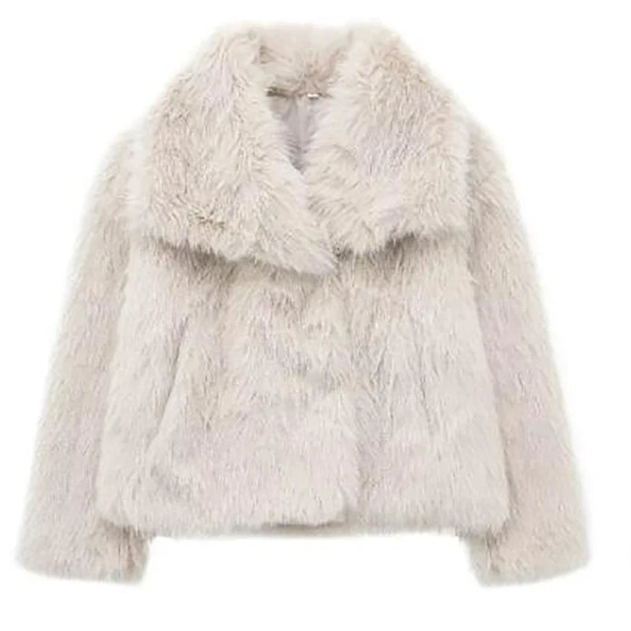 Krótkie Sztuczne Futro dla Kobiet – Elegancki Zimowy Płaszcz na Casualowe i Półformalne Okazje Jacket Warschau Fashion Kremowy XS