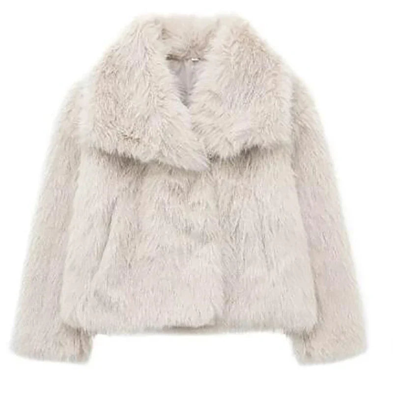 Krótkie Sztuczne Futro dla Kobiet – Elegancki Zimowy Płaszcz na Casualowe i Półformalne Okazje Jacket Warschau Fashion Kremowy XS