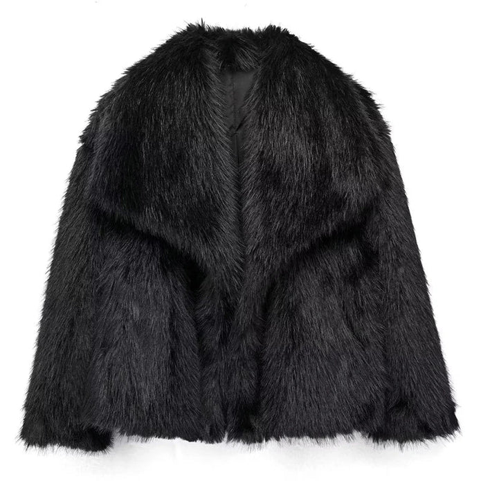 Krótkie Sztuczne Futro dla Kobiet – Elegancki Zimowy Płaszcz na Casualowe i Półformalne Okazje Jacket Warschau Fashion Czarny XS