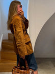 Jesienna Damska Kurtka Suede z Długim Rękawem, Paskiem i Kieszeniami Jacket Warschau Fashion