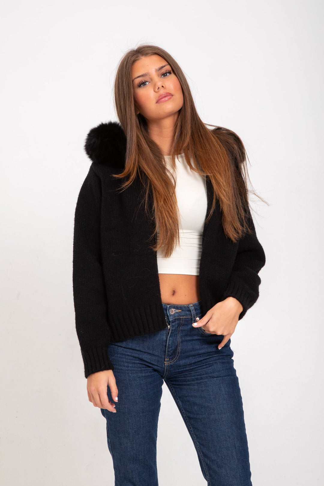 Miękki Wełniany Płaszcz z Kapturem Warschau Fashion Czarny S