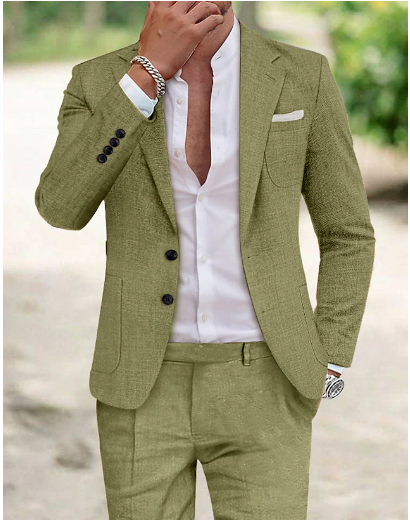 Johannes | Elegancki lniany garnitur męski Pakken & stropdassen | modern Warschau Fashion Zielony M