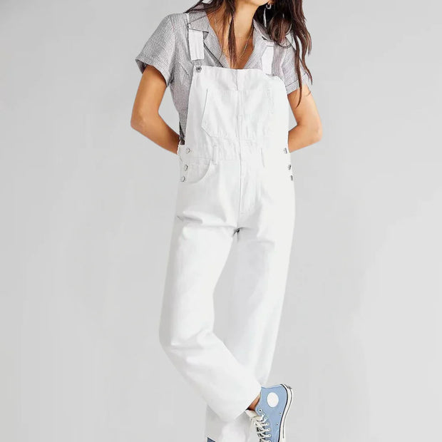 Dżinsowy Kombinezon Dameski Jumpsuits Warschau Fashion Biały Xs