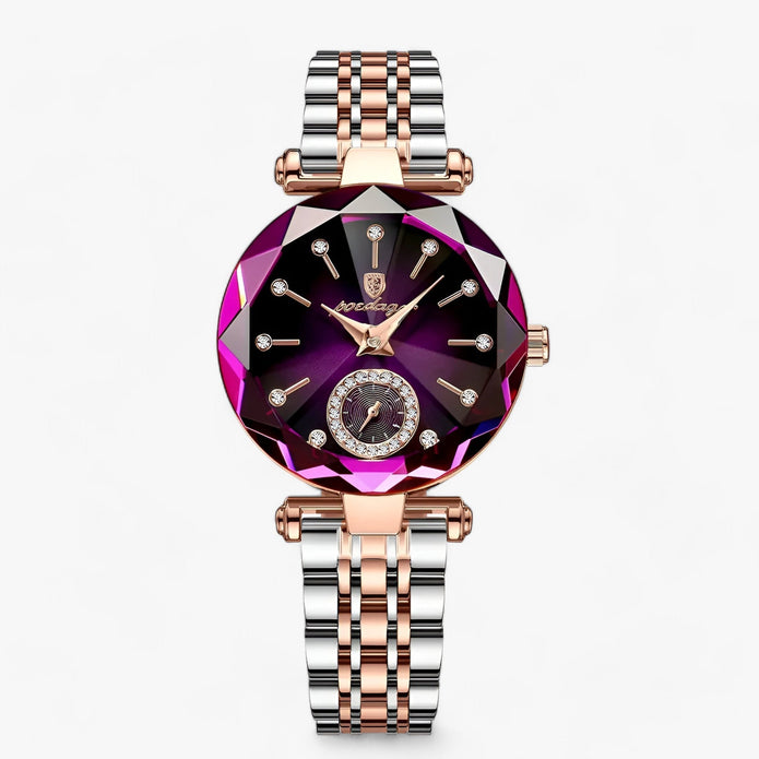 Julia | Damski Zegarek Analogowy ze Stali Nierdzewnej Zegarki Warschau Fashion Fioletowe Złoto S