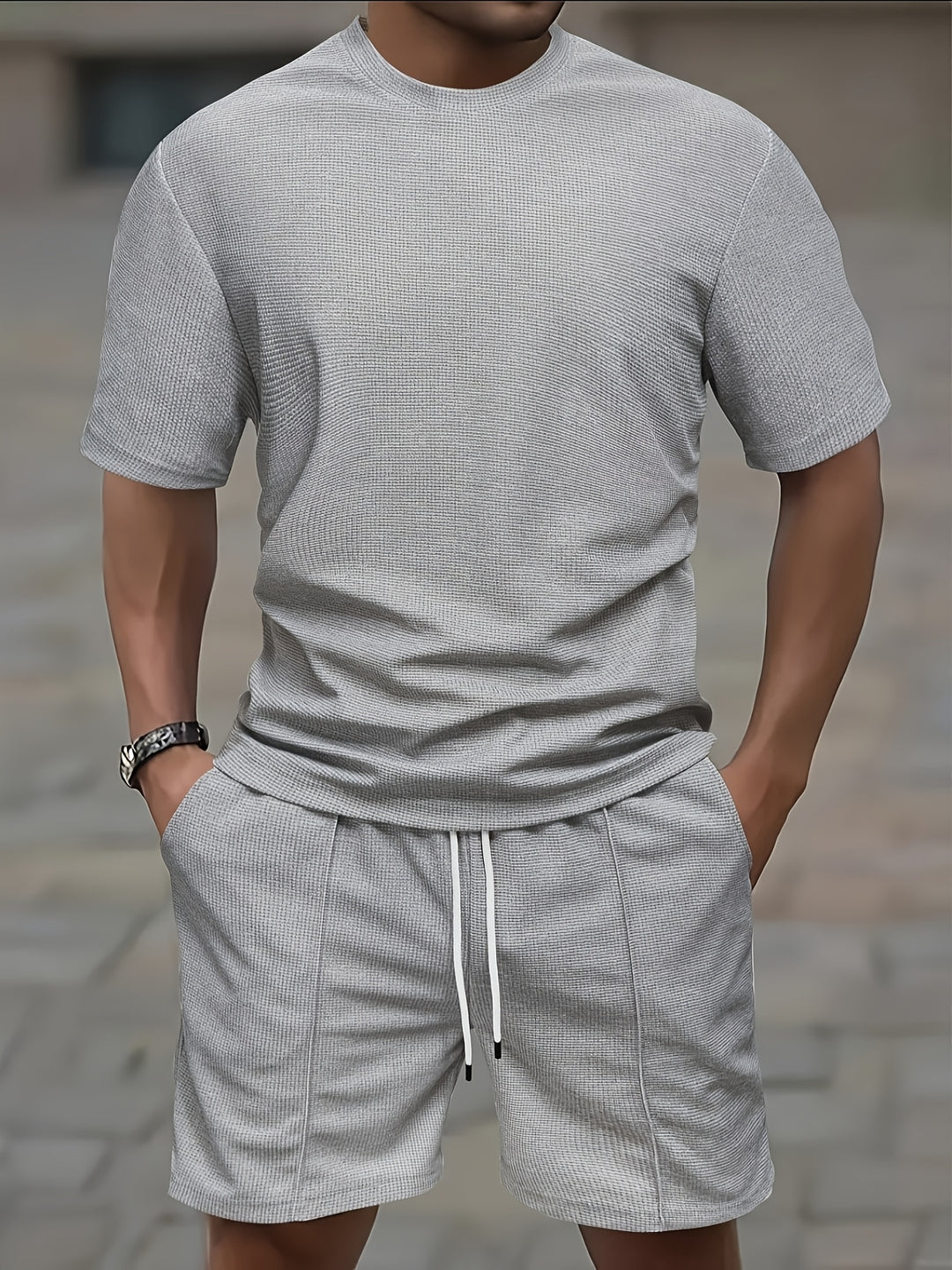 Zestaw Męski | Letni Sportowy Strój: T-shirt i Szorty z Kieszeniami