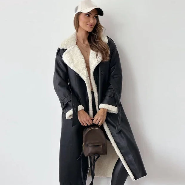 Aluina | Damski Długi Płaszcz Pluszowy | Elegancki Coats & Jackets Warschau Fashion Czarny S