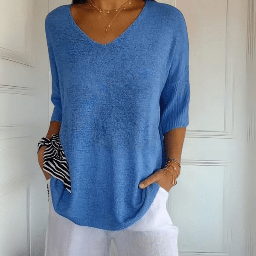 Anna | Dzianinowy Top z Dekoltem w Serek Sweater Warschau Fashion