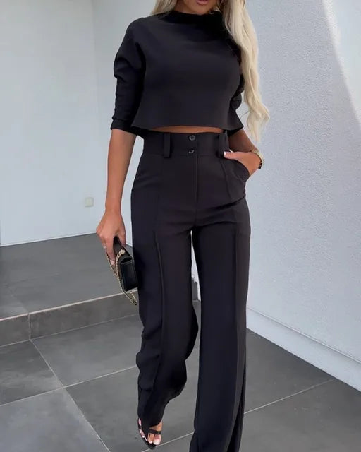 Eva – Zestaw Elegancki Flare dla Kobiet Warschau Fashion Czarny S