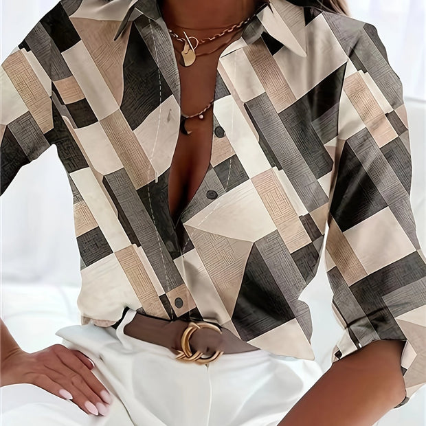 Luna | Codzienna Koszula w Kratkę z Klasycznymi Klapami Warschau Fashion Morela S