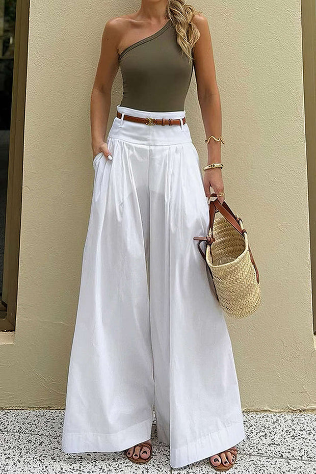 MONA | Eleganckie Białe Spodnie Damskie Obszerny Styl - Letnie, Przewiewne & Wygodne Warschau Fashion Biały S