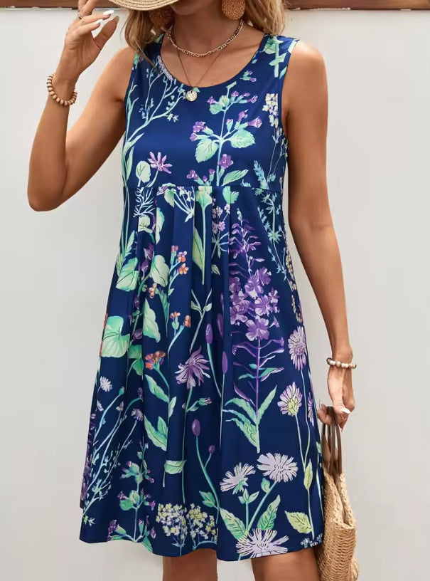 Bezrękawnik damski – Luźny fason – Kwiatowy wzór – Lekka i komfortowa Mini Dresses Warschau Fashion Niebieski S