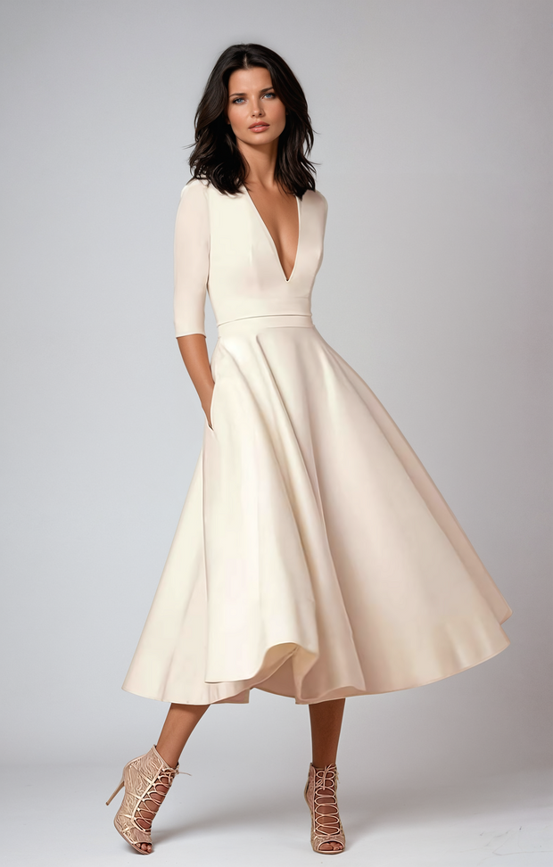 Annamaria - Retro 60S Sukienka Rozkloszowana Atrakcja Dress Warschau Fashion Beżowy S