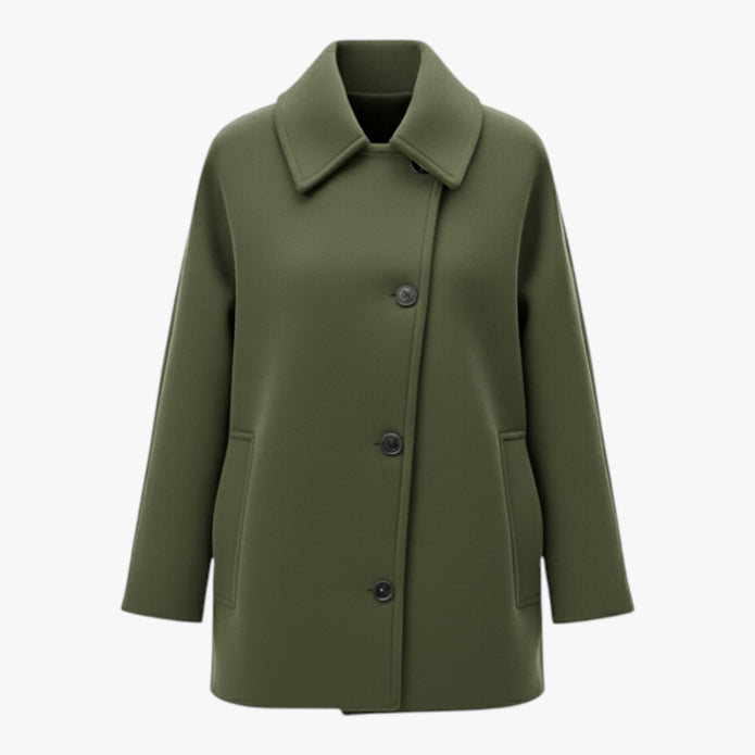 Zofia |Damski płaszcz z kołnierzem wykładanym Kurtki i płaszcze damskie Warschau Fashion Zielony wojskowy XS