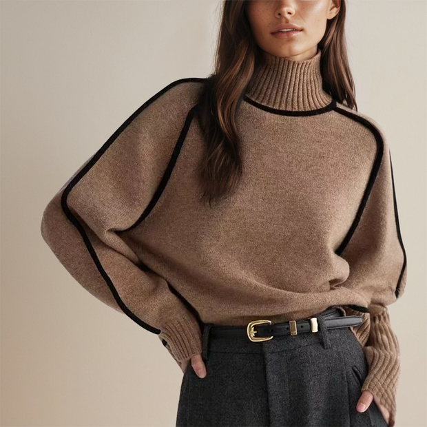 Arabélle - Sweter z podwyższonym kołnierzem Sweater Warschau Fashion Brązowy S