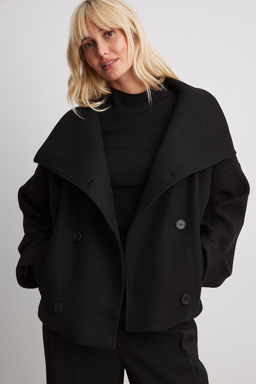 Dwurzędowy płaszcz wełniany Wool coat Warschau Fashion Czarny S