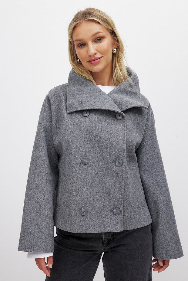 Dwurzędowy płaszcz wełniany Wool coat Warschau Fashion Ciemnoszary S