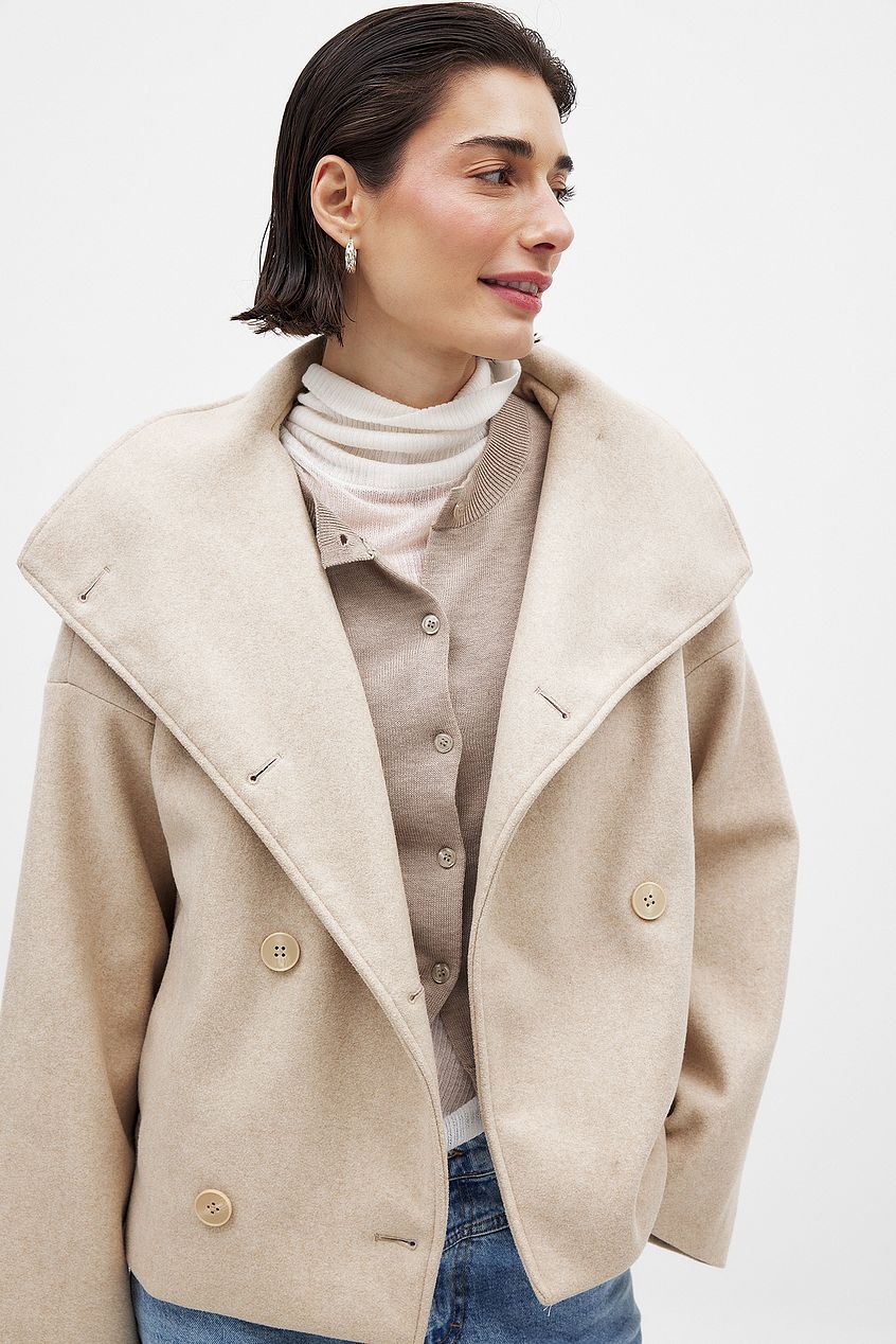 Dwurzędowy płaszcz wełniany Wool coat Warschau Fashion Beżowy S