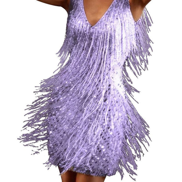 Elloisen - Iskrząca Sukienka Frędzlowa Short dress Warschau Fashion Fioletowy S