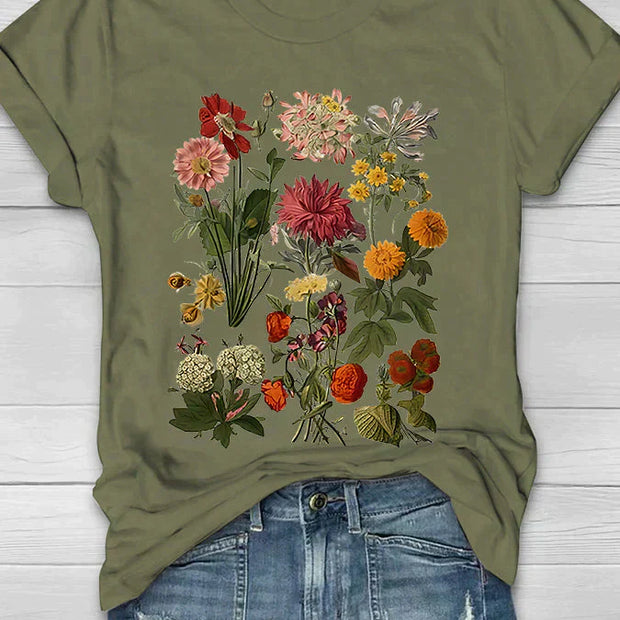 Kobiecy T-shirt z krótkim rękawem i kwiatowym wzorem | Idealny na lato