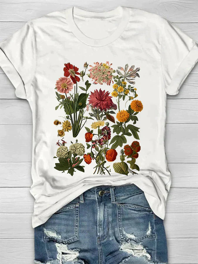 Kobiecy T-shirt z krótkim rękawem i kwiatowym wzorem | Idealny na lato