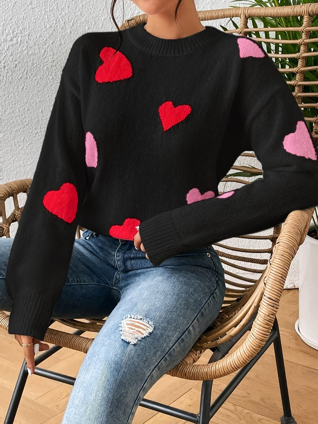 Elise | Damski sweter z okrągłym dekoltem i sercowym wzorem Warschau Fashion