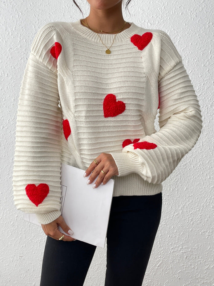 Fien | Elegancki sweter dzianinowy z warkoczowym wzorem sercowym i balonowymi rękawami Warschau Fashion