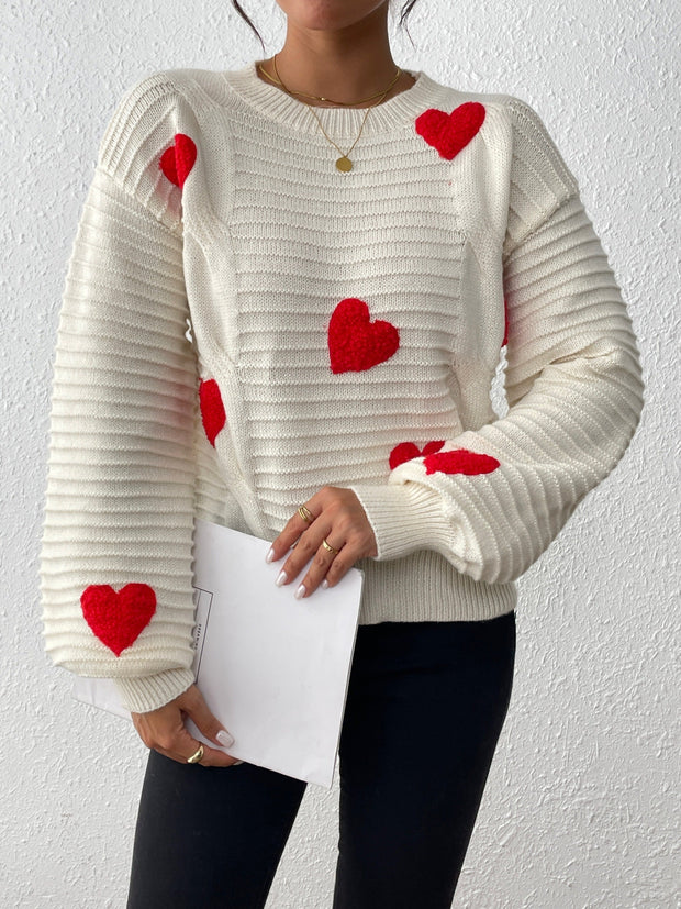 Fien | Elegancki sweter dzianinowy z warkoczowym wzorem sercowym i balonowymi rękawami Warschau Fashion