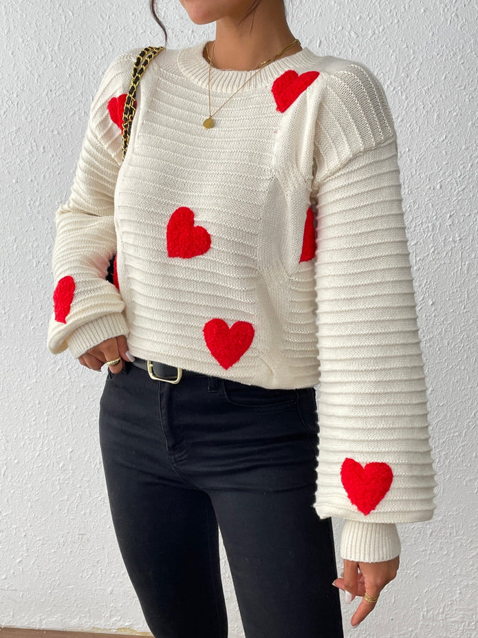 Fien | Elegancki sweter dzianinowy z warkoczowym wzorem sercowym i balonowymi rękawami Warschau Fashion