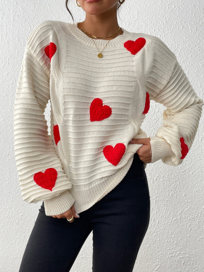 Fien | Elegancki sweter dzianinowy z warkoczowym wzorem sercowym i balonowymi rękawami Warschau Fashion