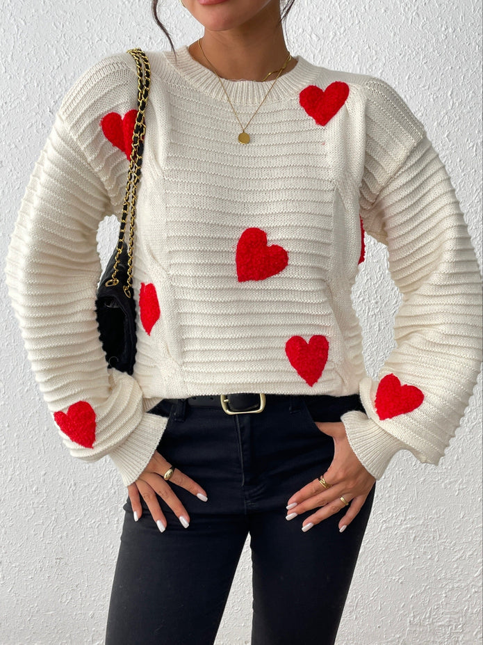 Fien | Elegancki sweter dzianinowy z warkoczowym wzorem sercowym i balonowymi rękawami Warschau Fashion