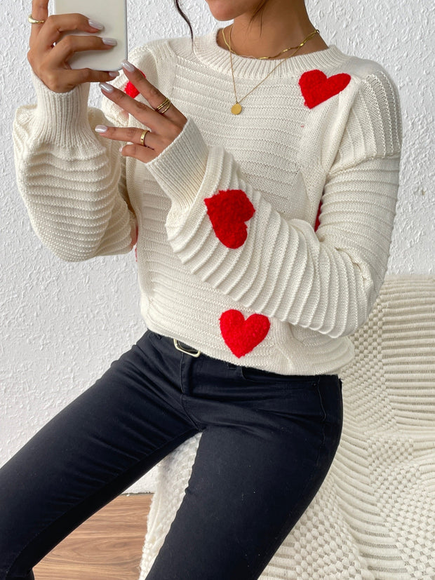 Fien | Elegancki sweter dzianinowy z warkoczowym wzorem sercowym i balonowymi rękawami Warschau Fashion