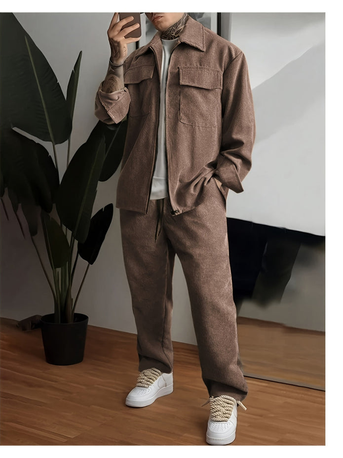 LAVEO - Męski zestaw dopasowany | Kurtka i spodnie set Warschau Fashion Kawa S