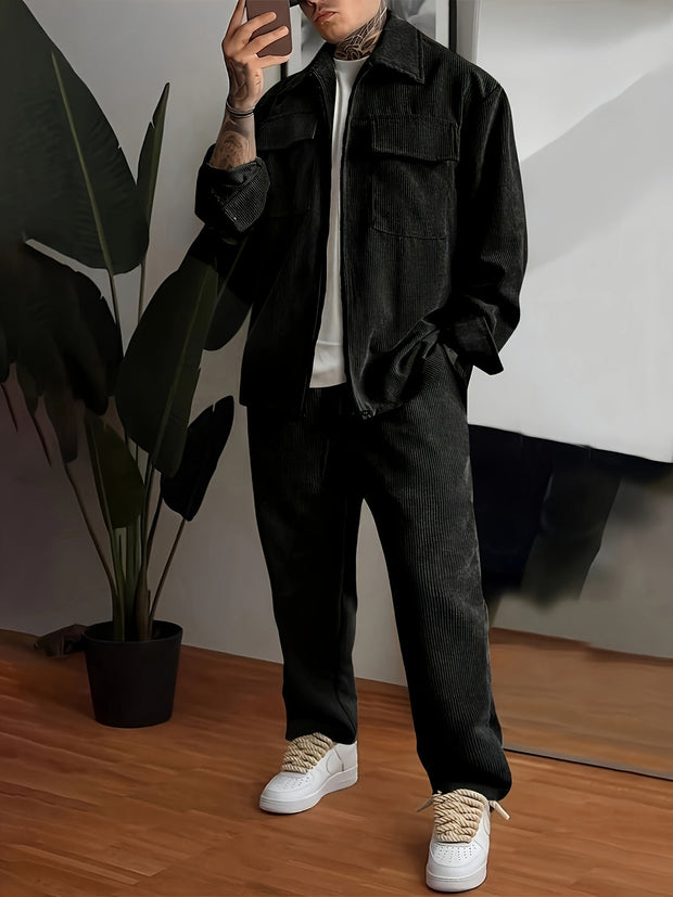 LAVEO - Męski zestaw dopasowany | Kurtka i spodnie set Warschau Fashion Czarny S