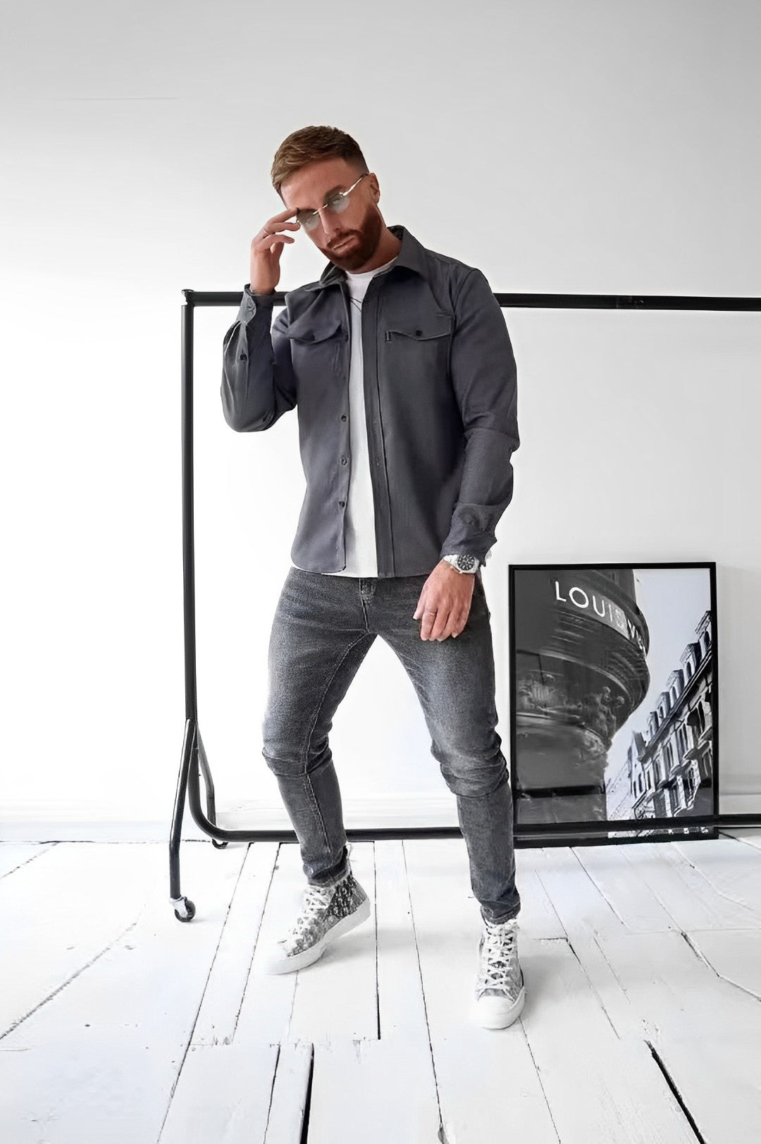 Gavin | Męska Koszula w Stylu Casual shirts & polos Warschau Fashion Ciemnoszary S